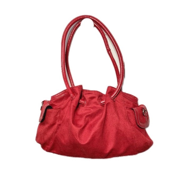 Coldwater Creek Red Purse Microfiber Side Pockets Bucket Bag - Picture 6 of 9
